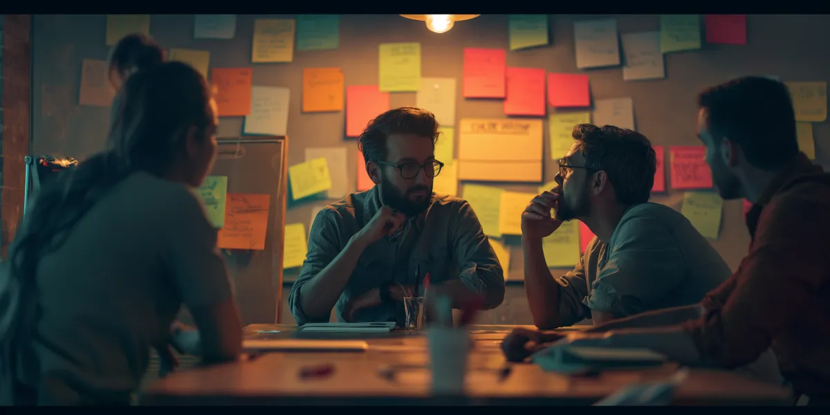 Profissionais de branding reunidos em ambiente moderno